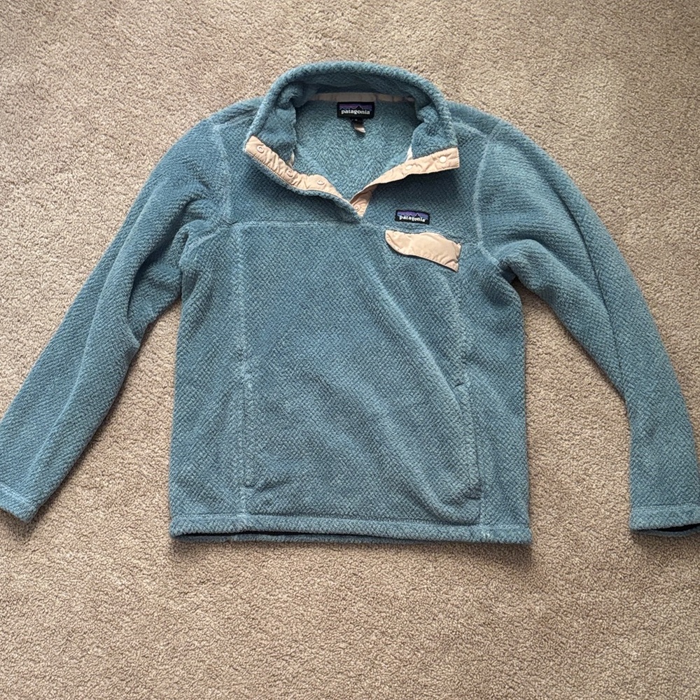 Patagonia Kids Teal and Beige Fleece Pullover